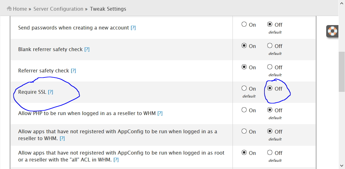 Tweak Settings — Security tab